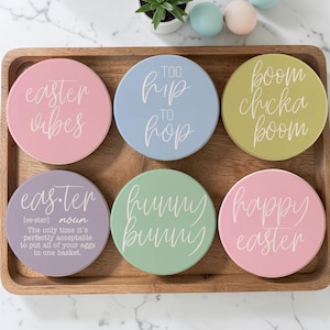 Pastel Easter Ceramic Coaster Set, Cute Spring Decor | Modern Spring Decor | Easter Hostess Gift Ideas | Easter Brunch & Dinner Table Decor