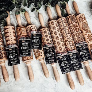 Weihnachtsbäckerei Geschenk-Set, Weihnachtskekse Nudelholz & Ausstechform Set, Handgefertigte Holz Prägung Nudelholz für Kekse Kind Backgeschenk