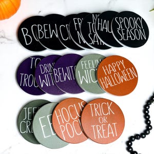 Halloween Coasters Set | Funny Witch Sayings | Gothic Home Accent | Spooky Home Decor | Modern Halloween Kitchen Tabletop Decor & Gifts