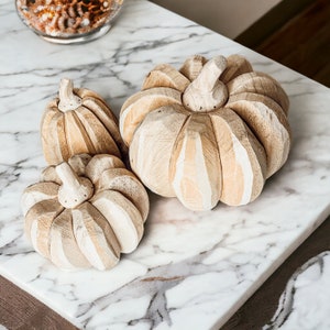 Wood Pumpkin Decor, Handmade Wooden Pumpkin Trio Set, Hand Carved Pumpkin Home Decor, Poplar Wood Pumpkin Centerpieces, Natural- SALE!