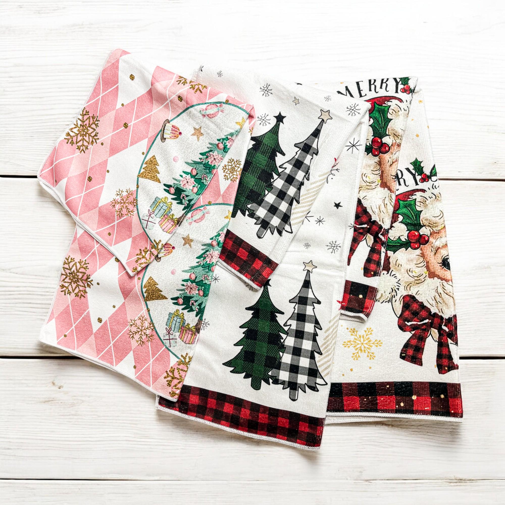 Smavles Asciugamani di Natale 4 Pcs Strofinacci di Natale Asciugamani da Cucina Cotone Strofinacci da Cucina Ricamati Asciugamani Lavandino Motivo Natalizio Decorazione Natalizia