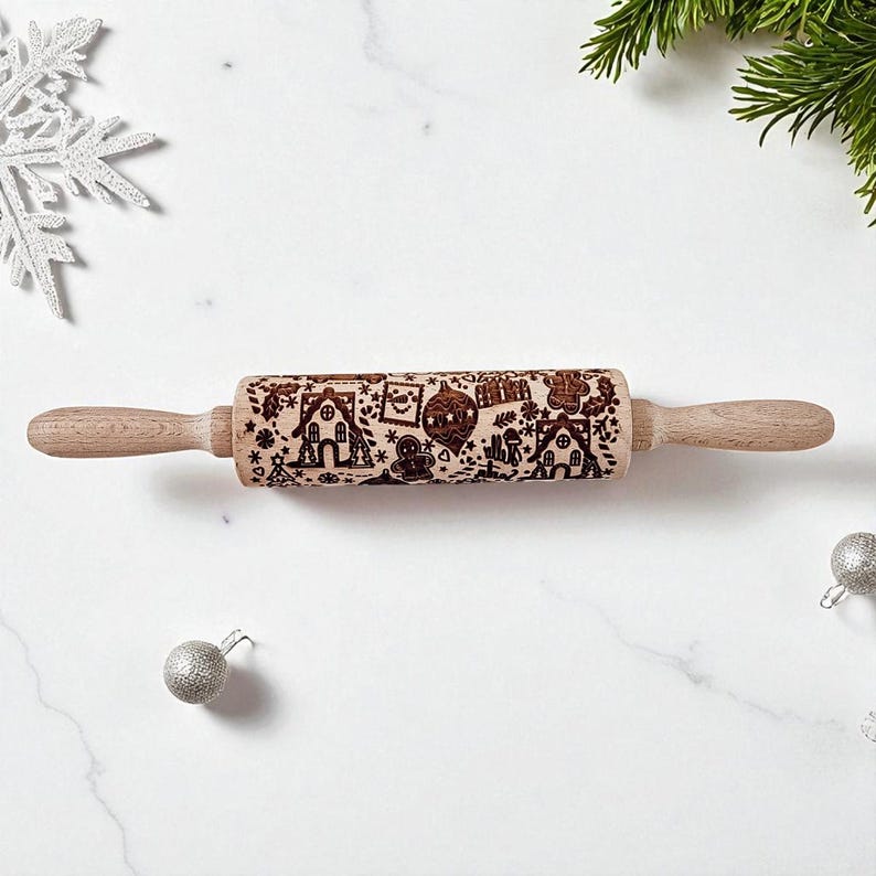 Baking Gift Sets, Embossed Wood Rolling Pins for Christmas Cookies & Baking