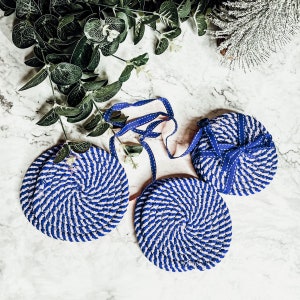 Braided Rope Coasters, Cotton Coaster Set Blue, Black or Red | Cotton Yarn Coaster, Cotton Cord Coasters | Rope Cotton Coasters Handmade