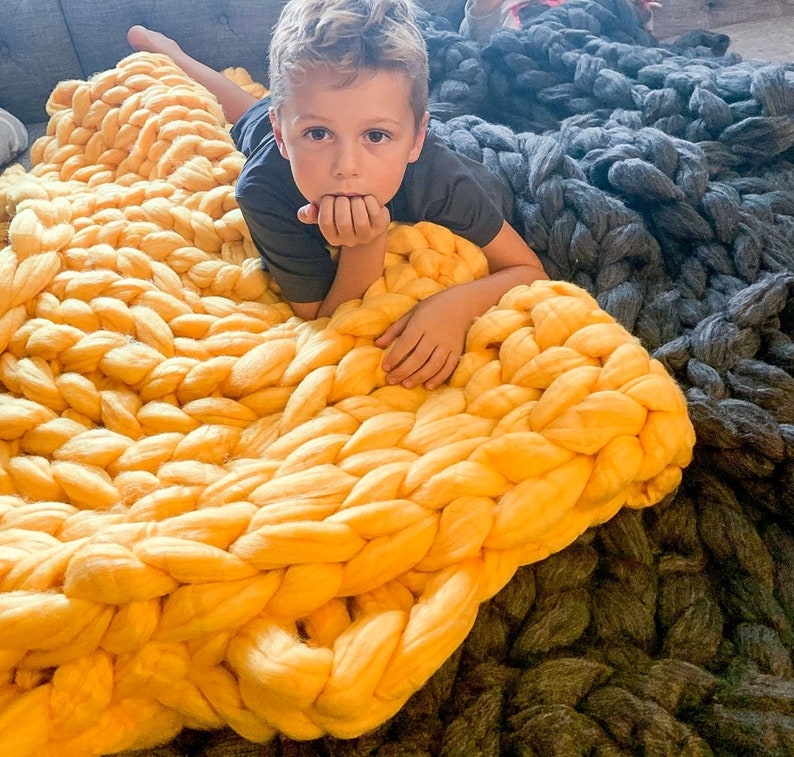 Large Chunky Knit Blanket Gold Blanket Braided Blanket Etsy