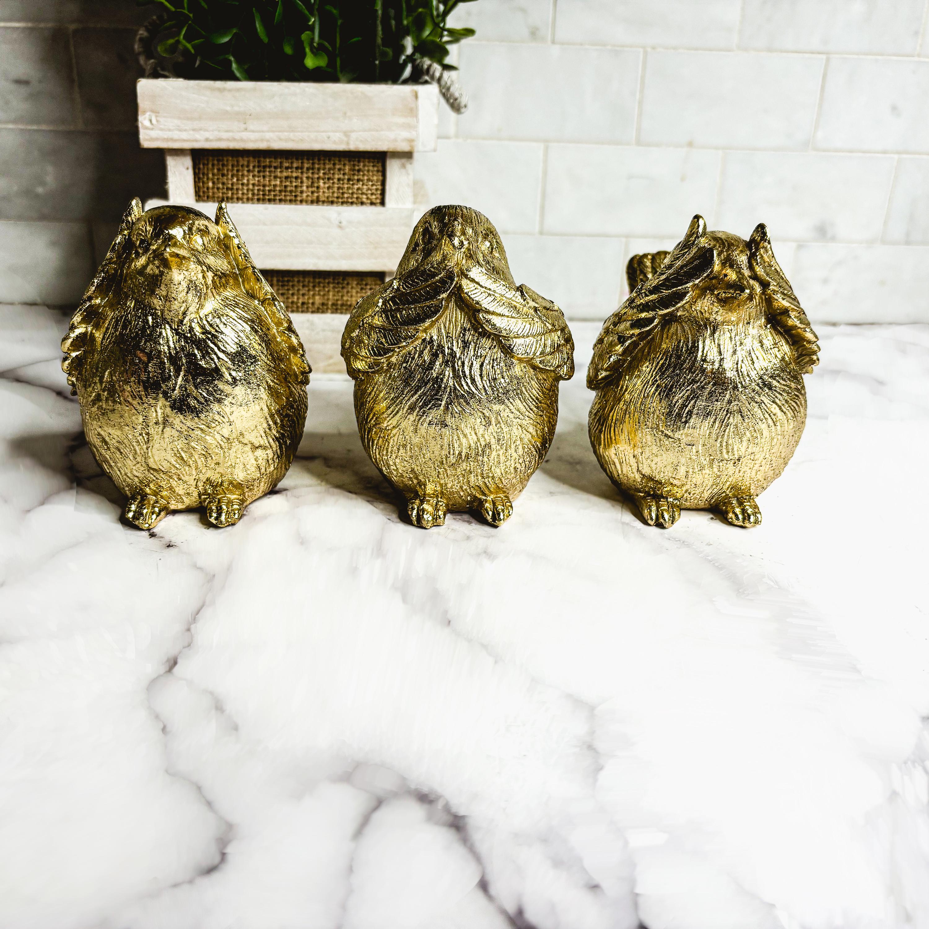 Three Wise Bird Gift Sets | Gold Bird Statues, Bird Decor Vintage