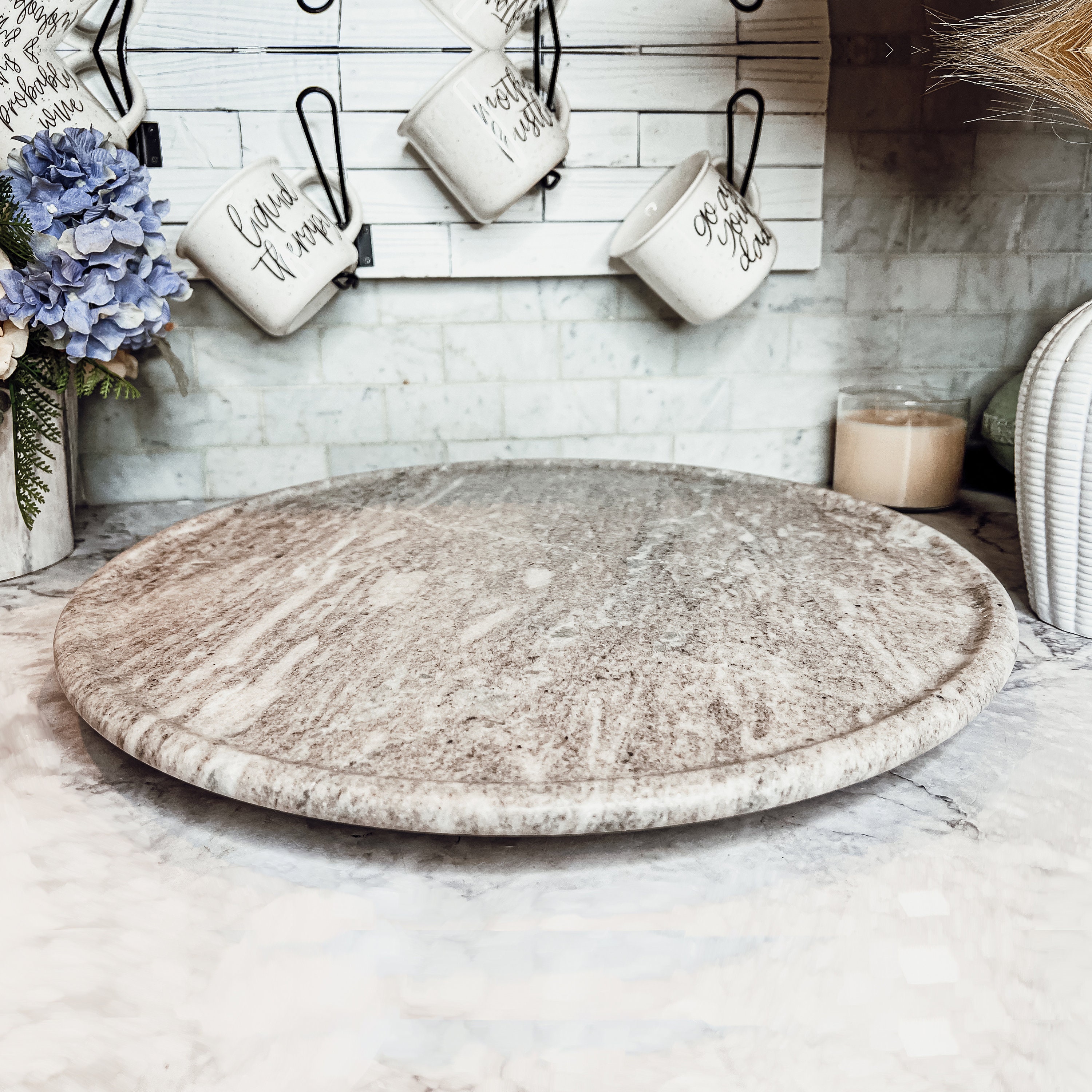 Vassoio Girevole Lazy Susan in Legno di Teak Naturale, Colore Legno Naturale, da