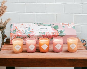 Summer Candle Sets, Luxury Candle Gift Sets, Floral Candle Sets, Fleurette Votive Candle Gift Box, Rose, Honeysuckle & Gardenia Pink Candles