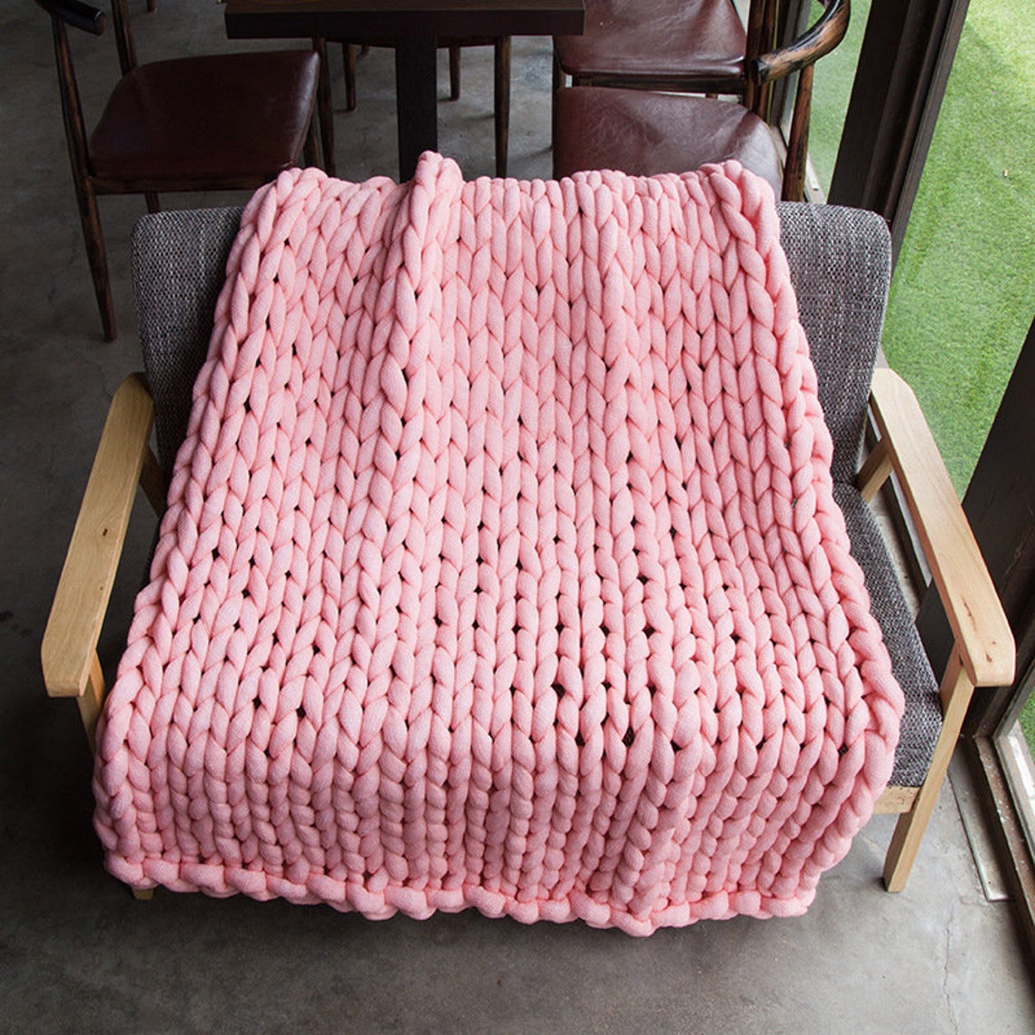 Pink Chunky Knit Blankets Light Pink Blankets Braided Etsy