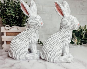 Rattan Effect Resin Rabbit Garden Statue Decor Wicker Bunny Easter Table Bunny Decorations Rabbit Figurines For Indoor Outdoor Home Patio