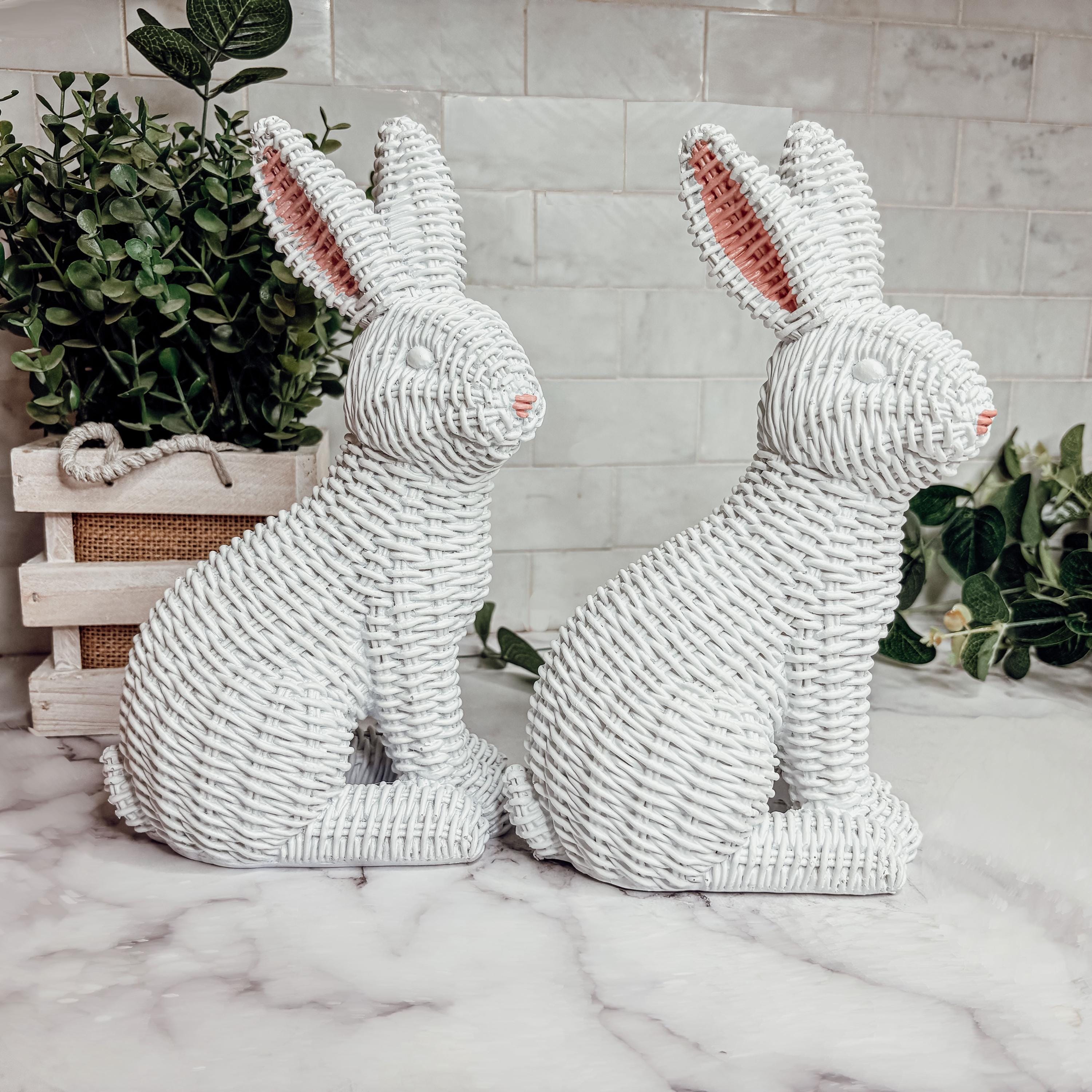 Hodao Handmade Easter Bunny Figurines - Cute Woven Rabbit Decorations