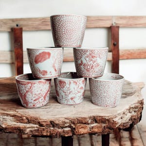 Cachepots, Chinoiserie Appetizer Bowls and Planter Pots, Hand Painted Pink and White Indoor Planters, Porcelain Cachepot Set, Mini Planters