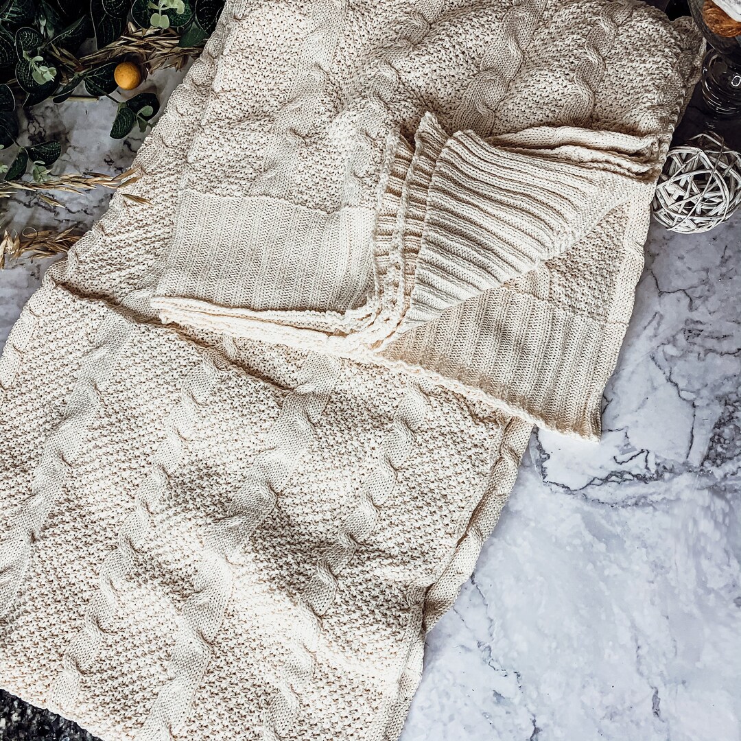 Ivory Throw Blanket Cable Knit Throws Cottage Inspired Blanket Cotton Plant Fiber Handmade Blanket Sweater Like Throws for Couch Bed Etsy