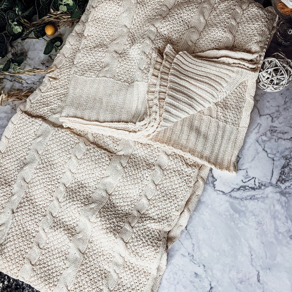 Ivory Throw Blanket Cable Knit Throws Cottage Inspired Blanket Cotton Plant Fiber Handmade Blanket Sweater Like Throws for Couch Bed Etsy Canada