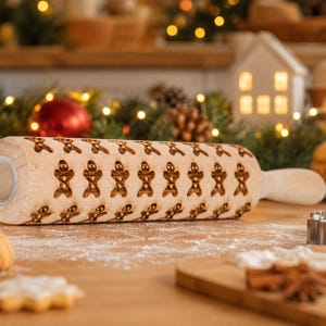 Julbakningspresentset, Julkakor Kavel och kakformsset, Handgjord träpräglad kavel för kakor Barnbakningspresent Gingerbread Men