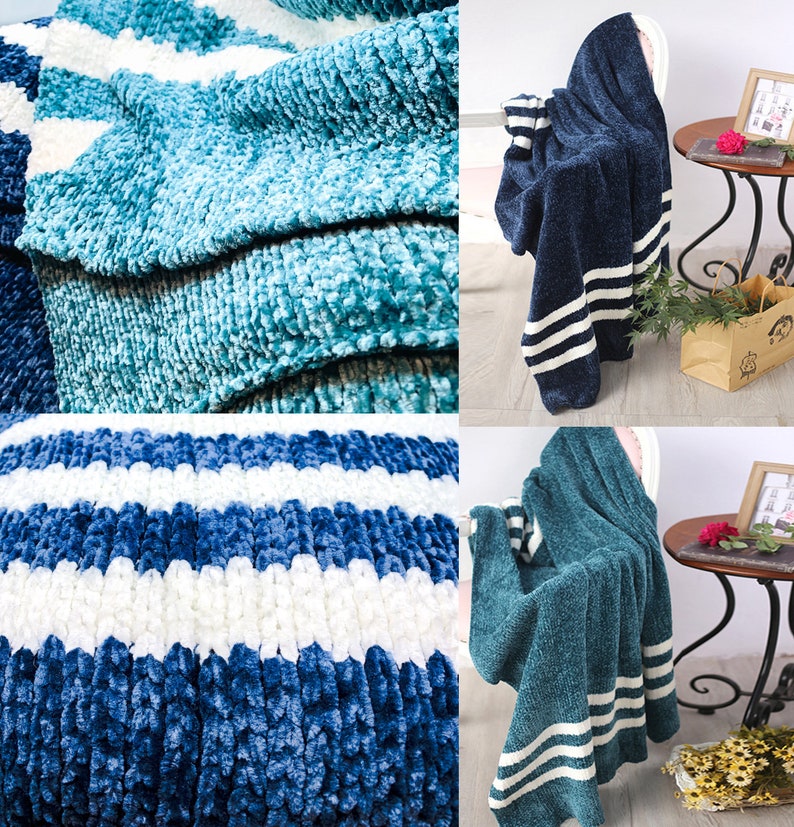 Chenille Blanket Luxury Mediterranean Blue Chenille Throw Etsy