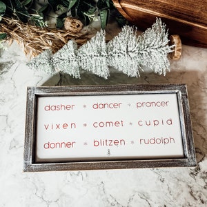 Santa's Reindeer Name Sign, Dasher, Dancer, Prancer, Blitzen and Rudolph, Modern Cute Christmas Home Decoration Signs for Mantle Farmhouse