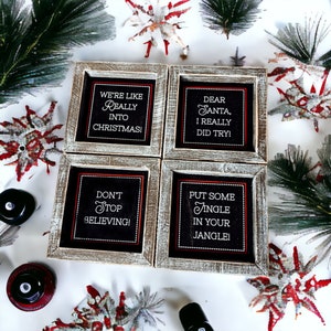Funny Christmas Sign Set, Funny Christmas Sayings, Holiday Home Decor Signs Wood, Really into Christmas, Jingle Jangle, Dear Santa I did Try