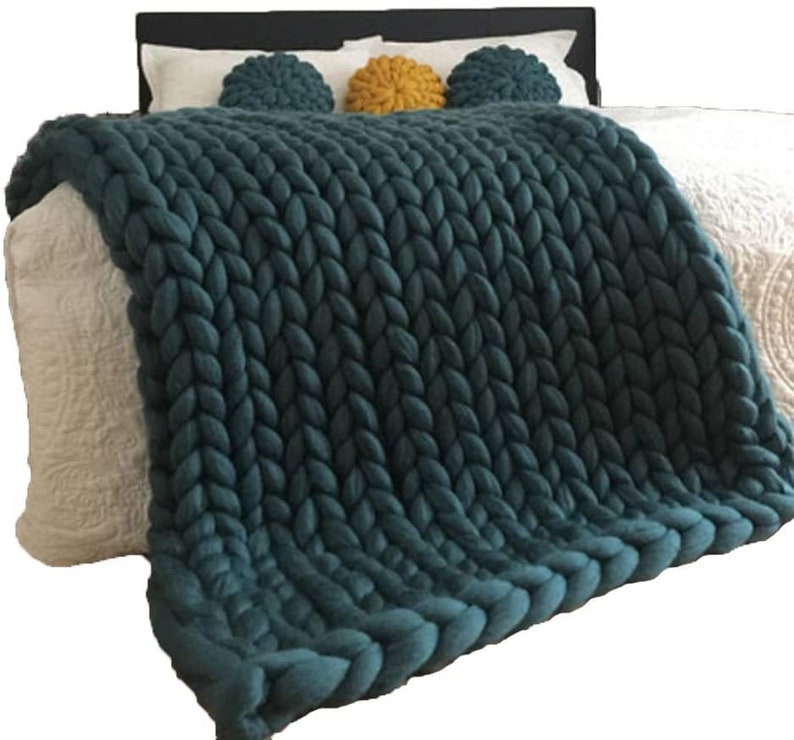 Green Chunky Knit Blanket Army Green Braided Blankets USA Etsy