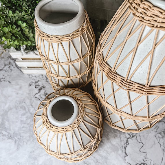 Set di vasi in stile Boho, vasi da pavimento e da tavolo Boho, vasi bianchi  da