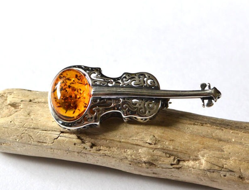 Violin Brooch Unique Brooch Music brooch instrument pin Original Gift Amber Brooch Violin Pin Musician Gift