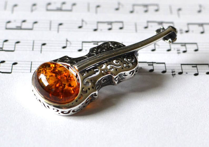 Violin Brooch Unique Brooch Music brooch instrument pin Original Gift Amber Brooch Violin Pin Musician Gift