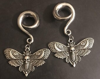 Death's Head-Hawkmoth Ear Weights/ Earrings for Stretched Ears 0 gauge