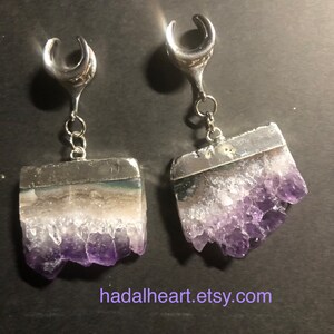 Amethyst Slab 00 Gauge Ear Saddles