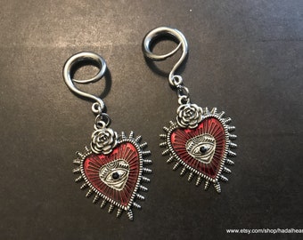 Alloy Sacred Heart Ear Weights/Earrings for Stretched Ears 6g