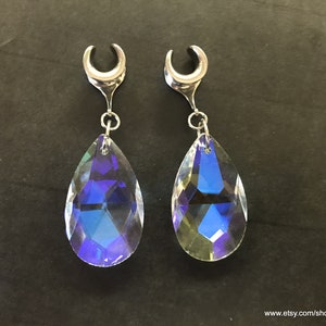 00g/10mm Teardrop AB Crystal Prism Saddle Ear Weights / Earrings for Stretched Ears