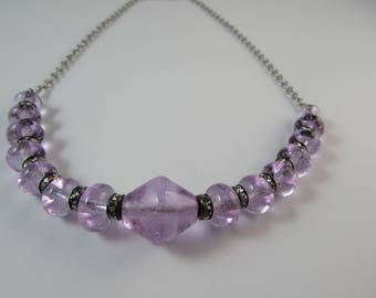 16 inch necklace with purple lampworked borosilicate glass beads, lampworked bead necklace, beaded choker necklace, purple necklace