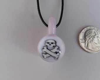 Pirate Pendant for Girl, Glass Pendant Necklace with Skull and Crossbones in Borosilicate Glass. Flameworked Glass Pendant