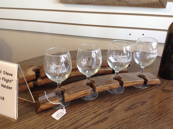 Wine Barrel Stave Flight Glass Holder Reclaimed Oak Wood Etsy
