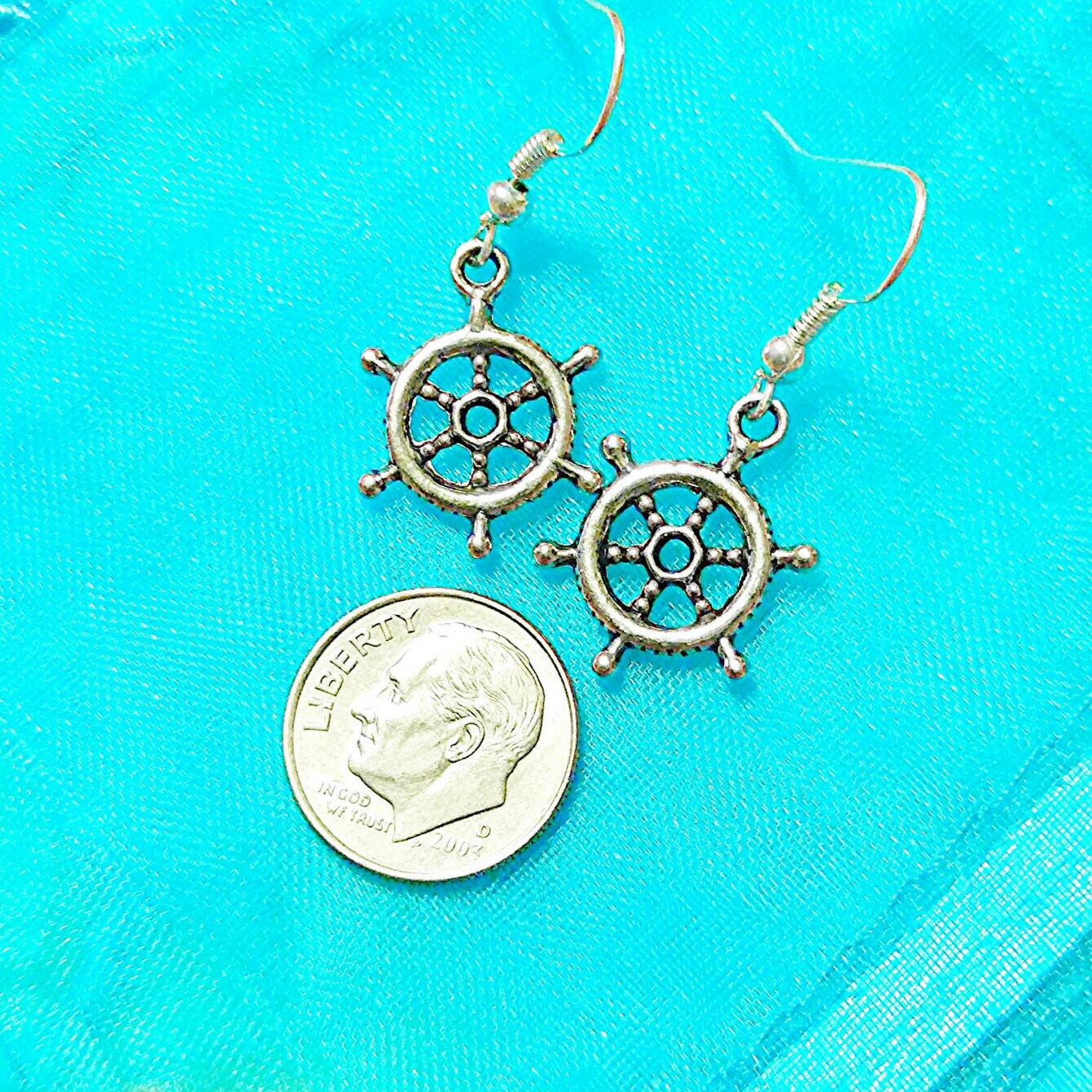 Nautical Earrings Captains Wheel Ship Helm Earrings Ships Etsy
