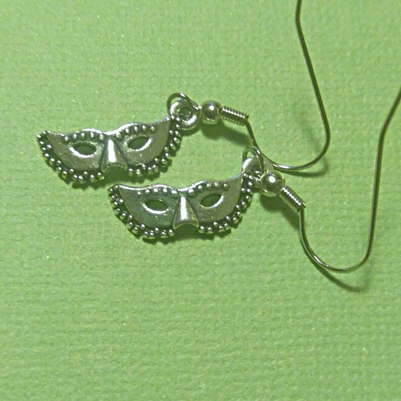 Masquerade Earrings Mardi Gras Earrings Silver Mask Jewelry Etsy