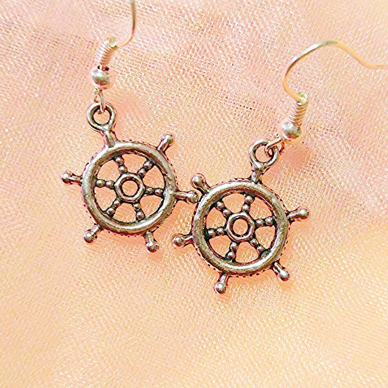 Nautical Earrings Captains Wheel Ship Helm Earrings Ships Etsy