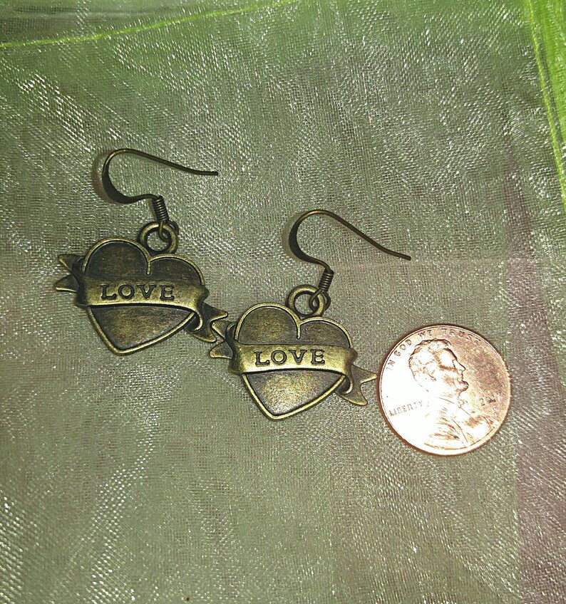 Bronze Love Earrings Heart Earrings Bronze Hearts Love Etsy