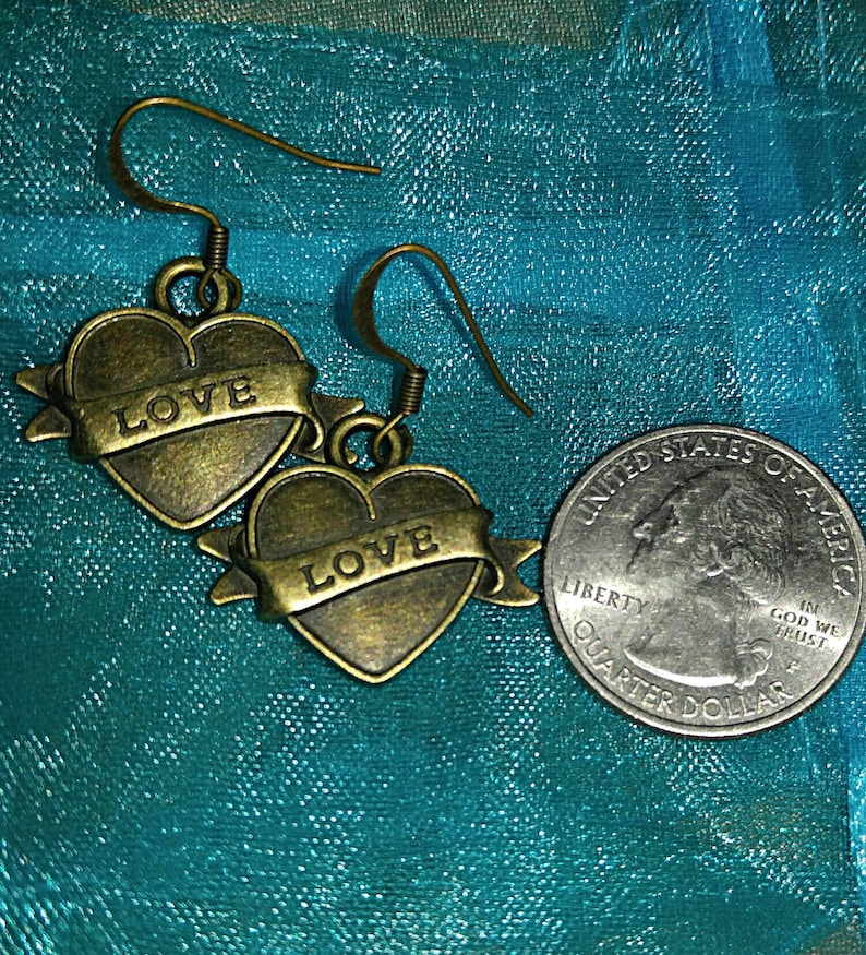 Bronze Love Earrings Heart Earrings Bronze Hearts Love Etsy