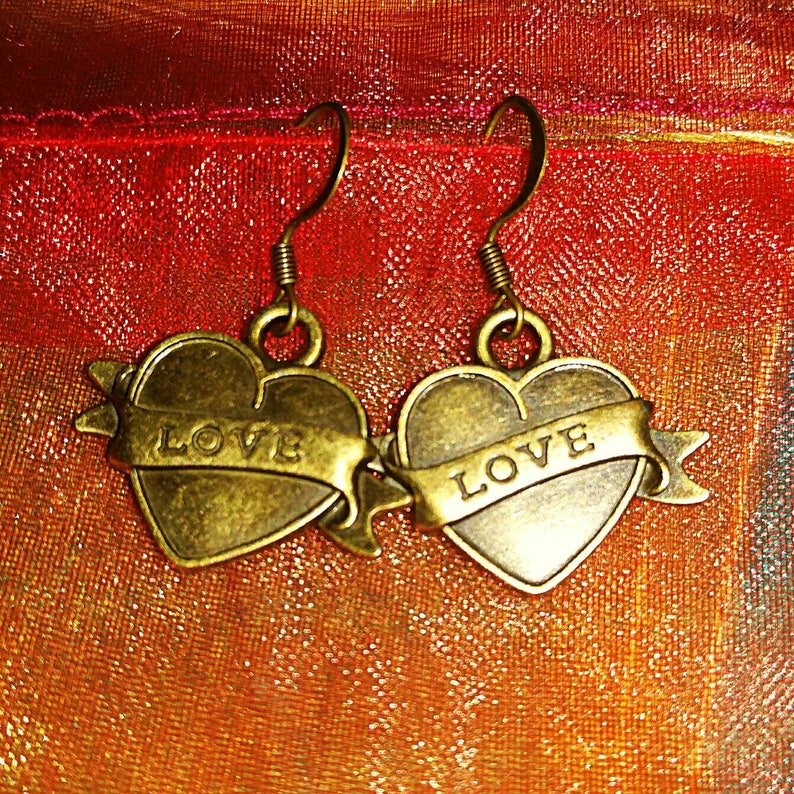 Bronze Love Earrings Heart Earrings Bronze Hearts Love Etsy