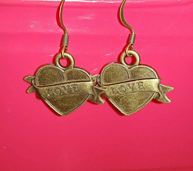 Bronze Love Earrings Heart Earrings Bronze Hearts Love Etsy