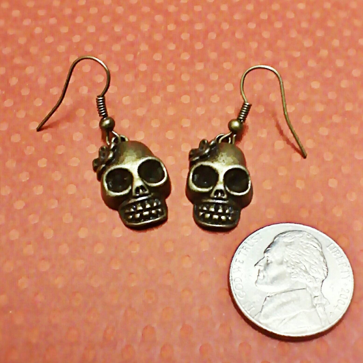 Sugar Skulls Skull Earrings Bronze Sugar Skull Goth | Etsy