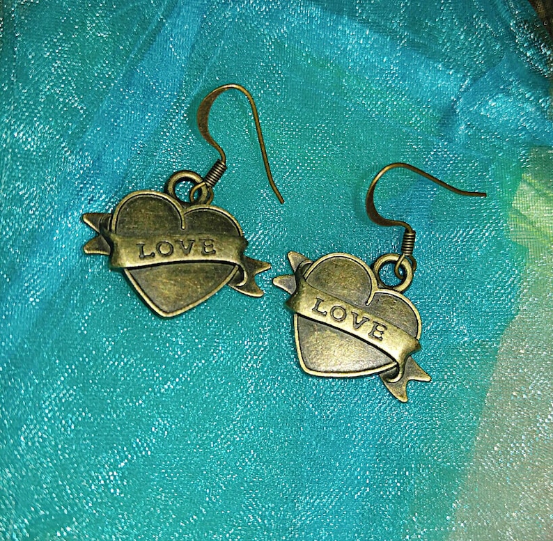 Bronze Love Earrings Heart Earrings Bronze Hearts Love Etsy