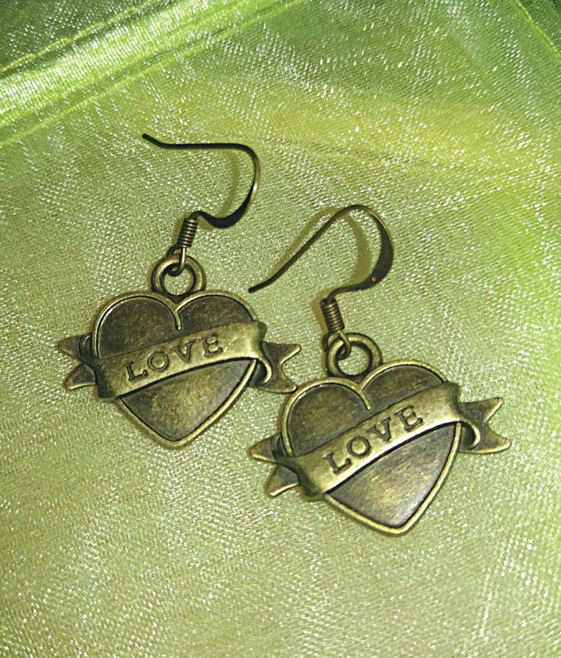 Bronze Love Earrings Heart Earrings Bronze Hearts Love Etsy
