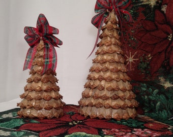 Christmas/Winter Decoration, Table top or Mantle Christmas Holiday Decoration  -  "Bleached Blond" Pine Cone "Petal Trees"