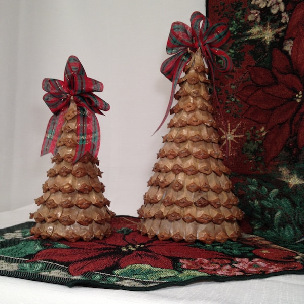 Christmas/Winter Decoration, Table top or Mantle Christmas Holiday Decoration  -  "Bleached Blond" Pine Cone "Petal Trees"