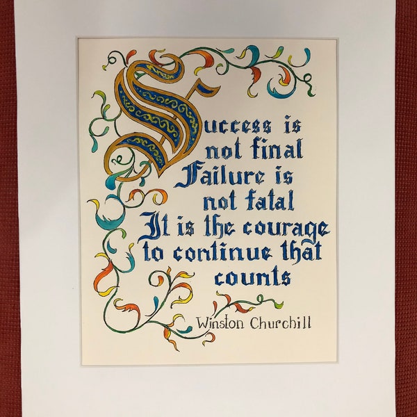 Winston Churchill quote, Illuminated letter quote, Old English script quote