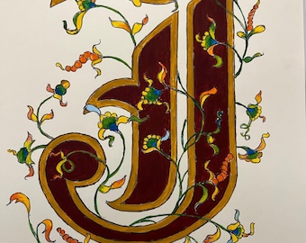 Illuminated Letter &quot;J&quot;, Hand Painted Old English script, Original design