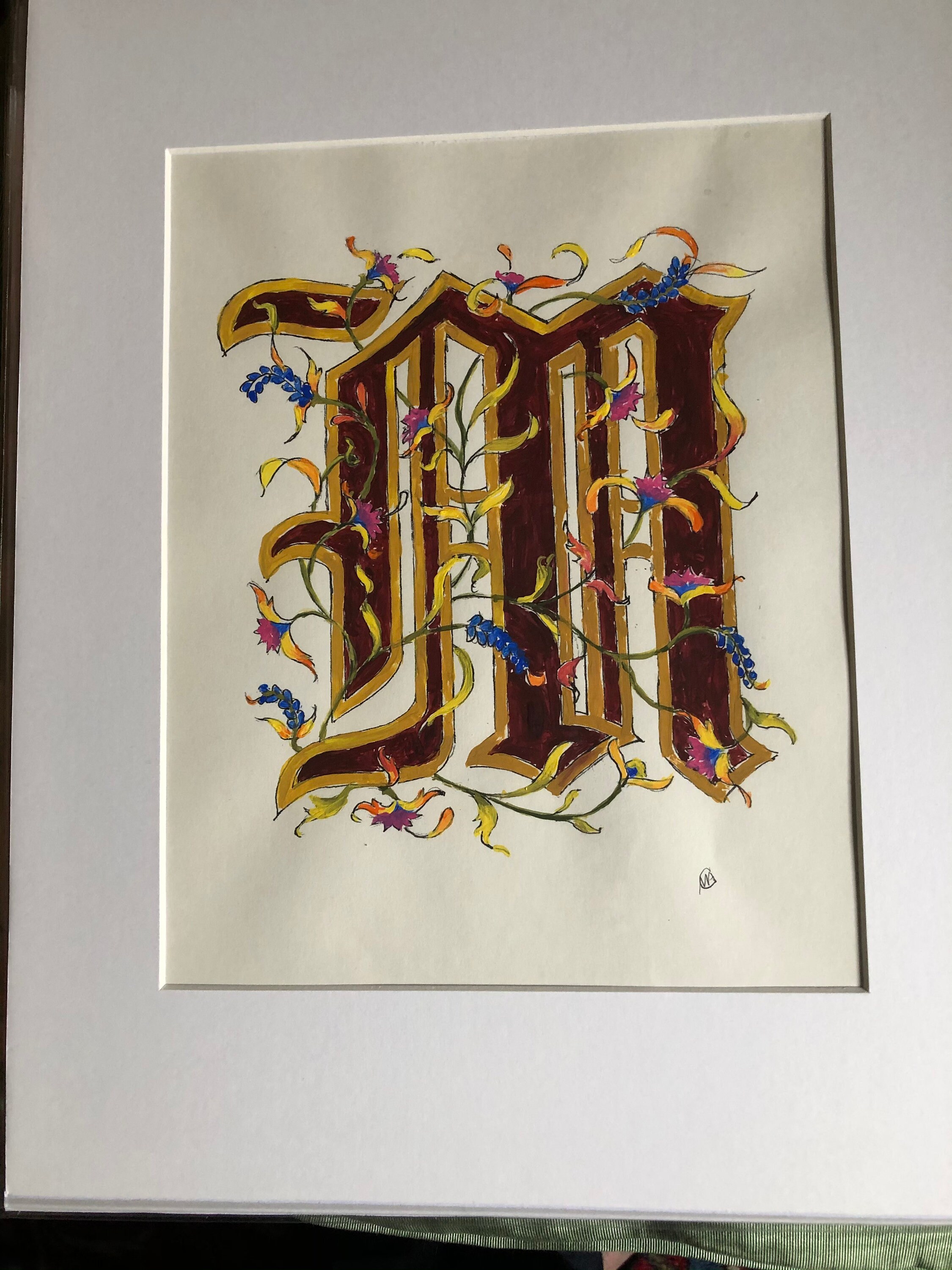Illuminated Letter m, Hand Painted Old English Script, Original Design ...