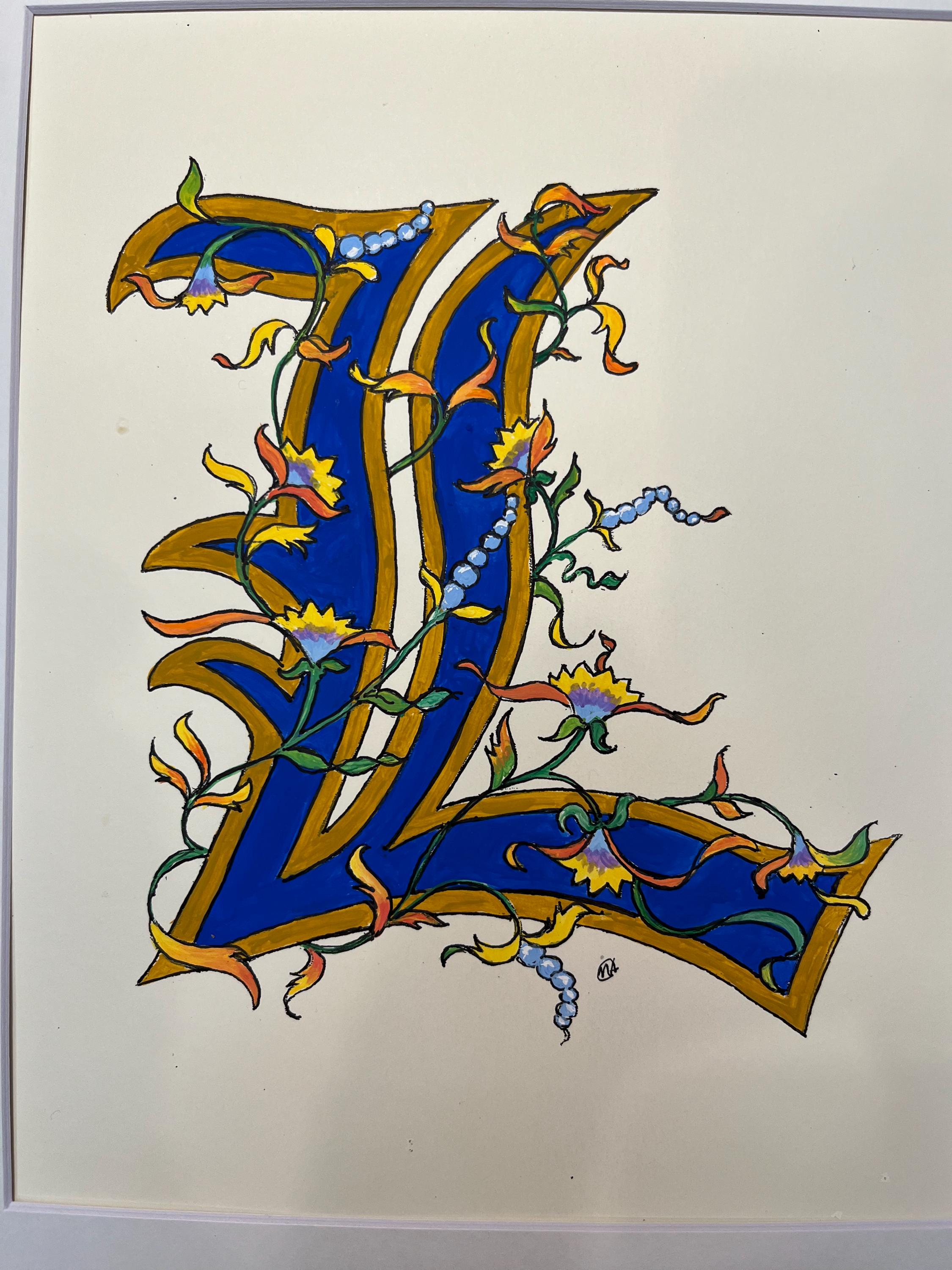 Illuminated letter "L", Hand painted, Old English script, original design