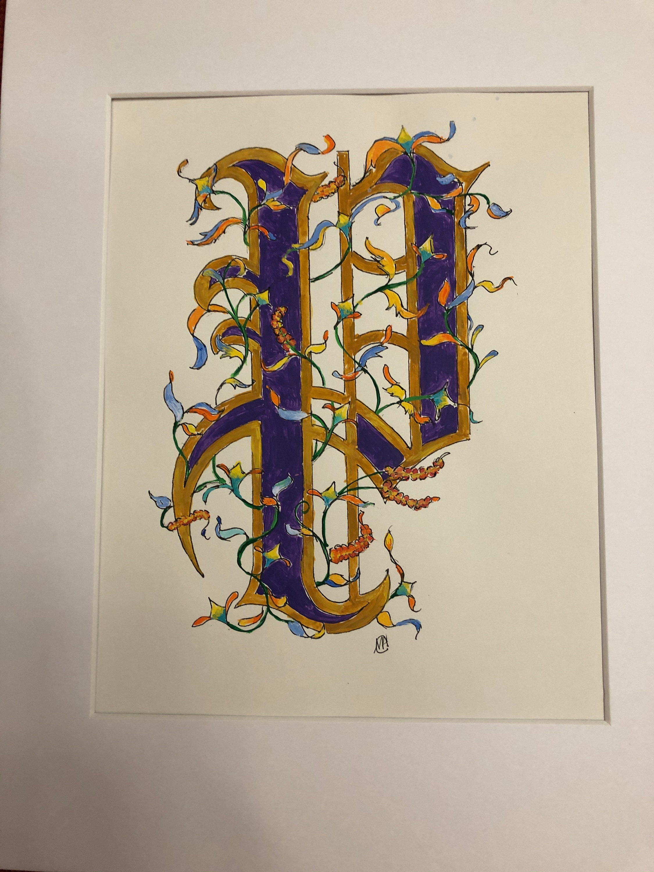 Illuminated Letter p, Hand Painted Old English Script, Original Design