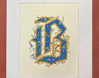 Illuminated Letter “B”, Hand Painted Old English Script, Original Design